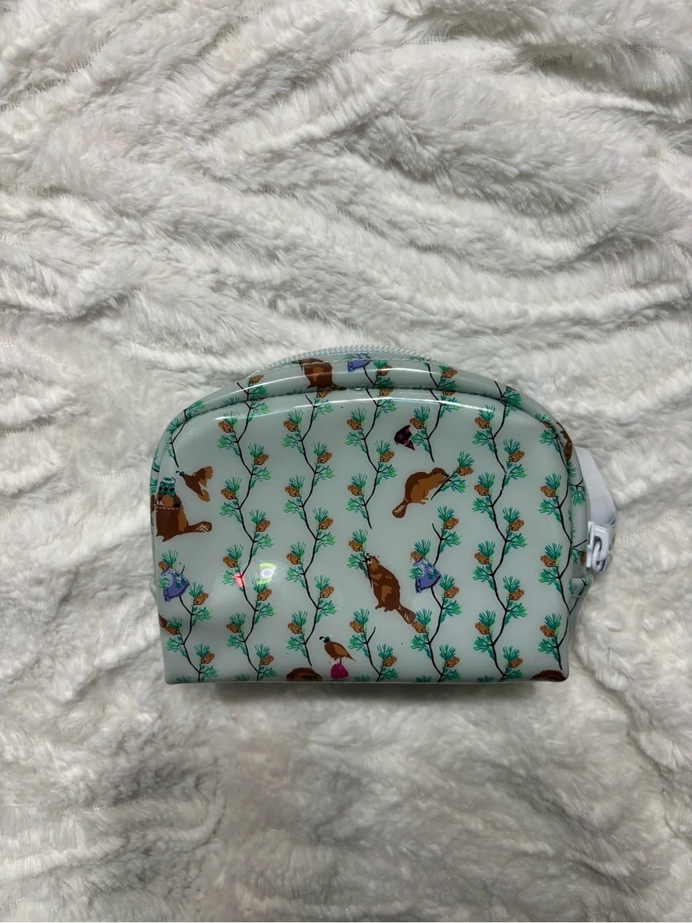 Vera Bradley Mini Dome Cosmetic Bag in Merry Mischief Pattern Beavers Woodland